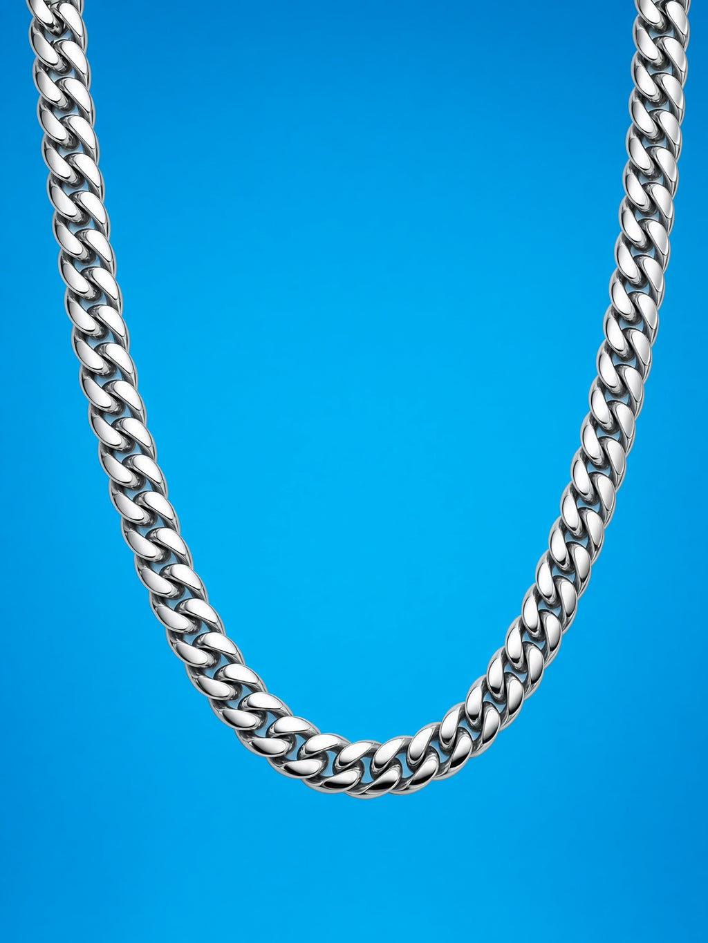 Silver 8mm Stainless Steel Curb Chain Necklace