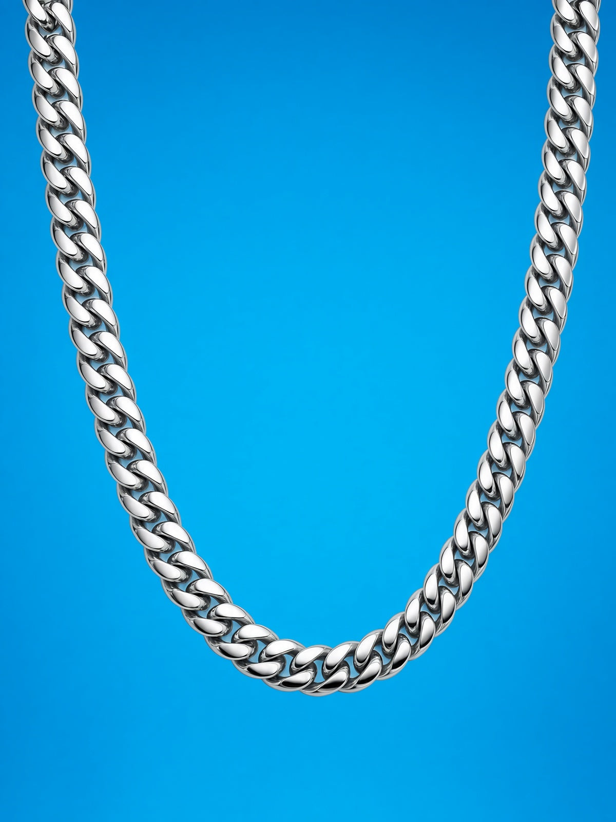 Silver 8mm Stainless Steel Curb Chain Necklace
